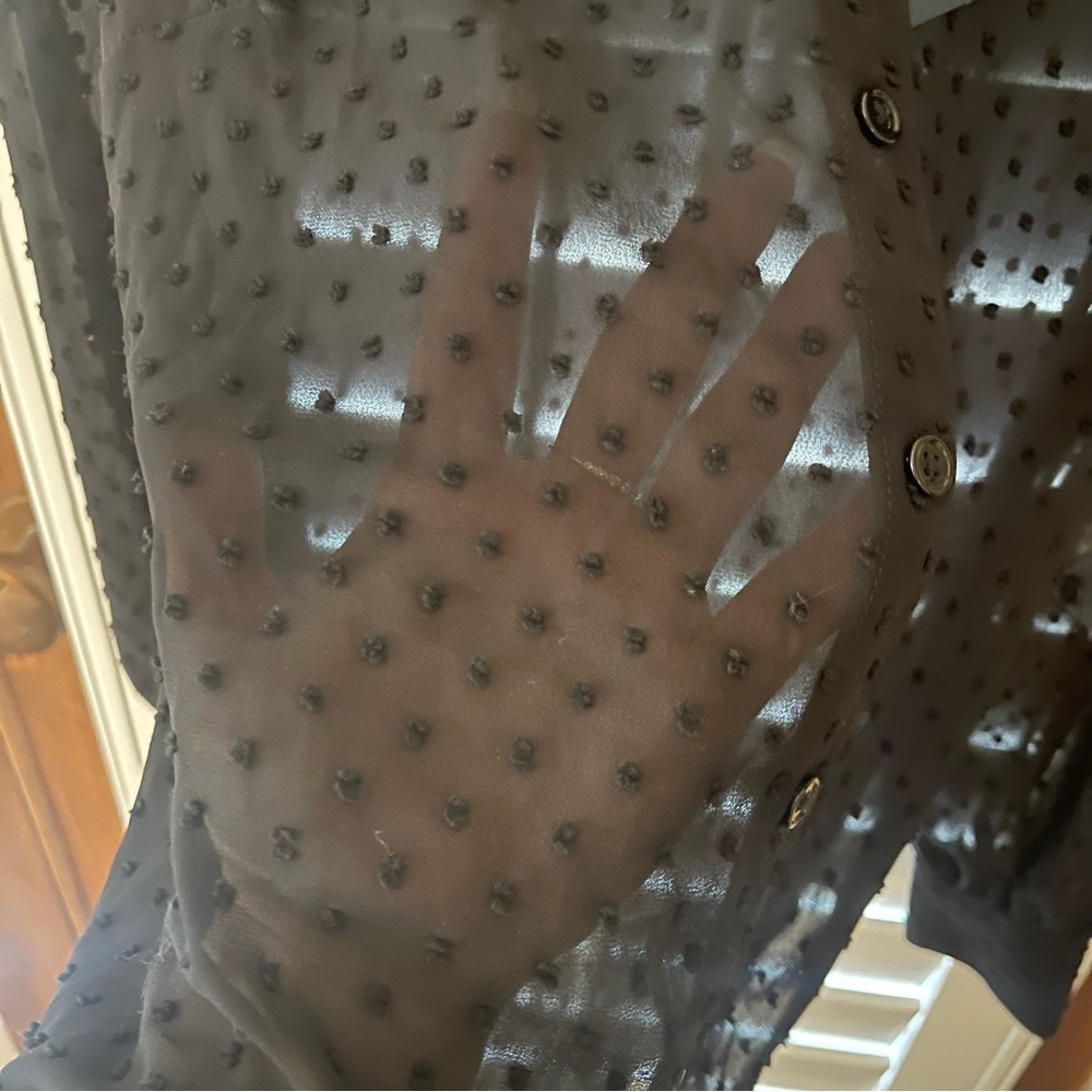 Modcloth Black Long-Sleeve Sheer Polka Dot Blouse, Small - Picture 10 of 12